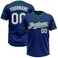 Laden Sie das Bild in den Galerie-Viewer, Custom Royal Kelly Green Pinstripe White-Gray Two-Button Unisex Softball Jersey