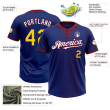 Laden Sie das Bild in den Galerie-Viewer, Custom Royal Crimson Pinstripe Yellow-White Two-Button Unisex Softball Jersey