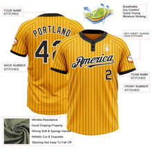 Laden Sie das Bild in den Galerie-Viewer, Custom Gold Black Pinstripe White Two-Button Unisex Softball Jersey