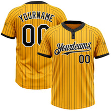 Laden Sie das Bild in den Galerie-Viewer, Custom Gold Black Pinstripe White Two-Button Unisex Softball Jersey