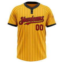 Load image into Gallery viewer, Custom Gold Black Pinstripe Red Two-Button Unisex Softball Jersey
