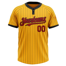 Laden Sie das Bild in den Galerie-Viewer, Custom Gold Black Pinstripe Red Two-Button Unisex Softball Jersey