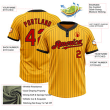Laden Sie das Bild in den Galerie-Viewer, Custom Gold Black Pinstripe Red Two-Button Unisex Softball Jersey