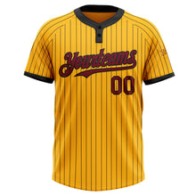 Laden Sie das Bild in den Galerie-Viewer, Custom Gold Black Pinstripe Crimson Two-Button Unisex Softball Jersey