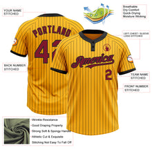 Laden Sie das Bild in den Galerie-Viewer, Custom Gold Black Pinstripe Crimson Two-Button Unisex Softball Jersey
