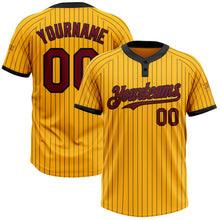 Laden Sie das Bild in den Galerie-Viewer, Custom Gold Black Pinstripe Crimson Two-Button Unisex Softball Jersey