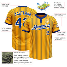 Laden Sie das Bild in den Galerie-Viewer, Custom Gold Royal Pinstripe White Two-Button Unisex Softball Jersey