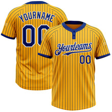 Laden Sie das Bild in den Galerie-Viewer, Custom Gold Royal Pinstripe White Two-Button Unisex Softball Jersey