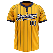 Load image into Gallery viewer, Custom Gold Navy Pinstripe White Two-Button Unisex Softball Jersey
