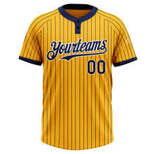 Laden Sie das Bild in den Galerie-Viewer, Custom Gold Navy Pinstripe White Two-Button Unisex Softball Jersey