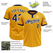 Laden Sie das Bild in den Galerie-Viewer, Custom Gold Navy Pinstripe White Two-Button Unisex Softball Jersey