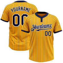 Load image into Gallery viewer, Custom Gold Navy Pinstripe White Two-Button Unisex Softball Jersey
