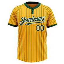 Laden Sie das Bild in den Galerie-Viewer, Custom Gold Green Pinstripe White Two-Button Unisex Softball Jersey
