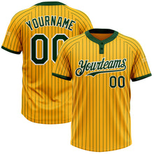 Laden Sie das Bild in den Galerie-Viewer, Custom Gold Green Pinstripe White Two-Button Unisex Softball Jersey