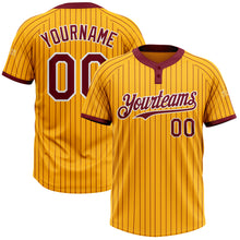 Laden Sie das Bild in den Galerie-Viewer, Custom Gold Crimson Pinstripe White Two-Button Unisex Softball Jersey