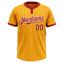 Laden Sie das Bild in den Galerie-Viewer, Custom Gold Red Pinstripe White Two-Button Unisex Softball Jersey