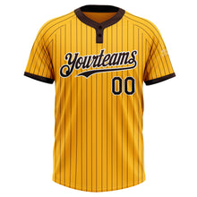 Laden Sie das Bild in den Galerie-Viewer, Custom Gold Brown Pinstripe White Two-Button Unisex Softball Jersey