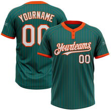 Загрузить изображение в средство просмотра галереи, Custom Teal Orange Pinstripe White Two-Button Unisex Softball Jersey