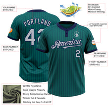 Load image into Gallery viewer, Custom Teal Navy Pinstripe Gray Two-Button Unisex Softball Jersey