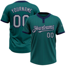 Load image into Gallery viewer, Custom Teal Navy Pinstripe Gray Two-Button Unisex Softball Jersey