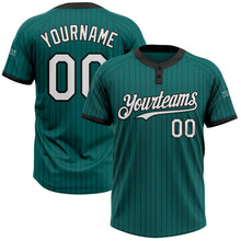 Load image into Gallery viewer, Custom Teal Black Pinstripe White Two-Button Unisex Softball Jersey