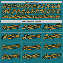 Загрузить изображение в средство просмотра галереи, Custom Teal Black Pinstripe Old Gold Two-Button Unisex Softball Jersey