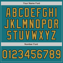 Загрузить изображение в средство просмотра галереи, Custom Teal Black Pinstripe Old Gold Two-Button Unisex Softball Jersey