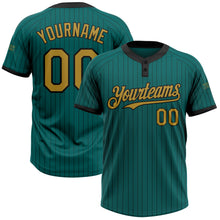 Загрузить изображение в средство просмотра галереи, Custom Teal Black Pinstripe Old Gold Two-Button Unisex Softball Jersey