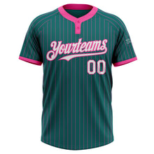 Загрузить изображение в средство просмотра галереи, Custom Teal Pink Pinstripe White Two-Button Unisex Softball Jersey