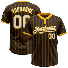 Load image into Gallery viewer, Custom Brown Gold Pinstripe White Two-Button Unisex Softball Jersey
