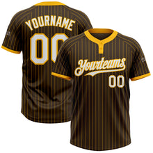 Laden Sie das Bild in den Galerie-Viewer, Custom Brown Gold Pinstripe White Two-Button Unisex Softball Jersey
