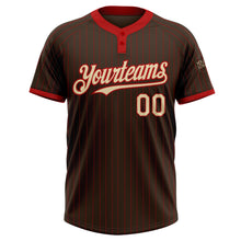 Load image into Gallery viewer, Custom Brown Red Pinstripe Cream Two-Button Unisex Softball Jersey
