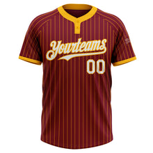 Load image into Gallery viewer, Custom Crimson Gold Pinstripe White Two-Button Unisex Softball Jersey