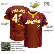 Load image into Gallery viewer, Custom Crimson Gold Pinstripe White Two-Button Unisex Softball Jersey