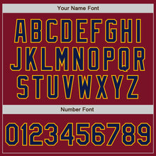 Load image into Gallery viewer, Custom Crimson Gold Pinstripe Navy Two-Button Unisex Softball Jersey