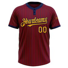 Load image into Gallery viewer, Custom Crimson Navy Pinstripe Gold Two-Button Unisex Softball Jersey
