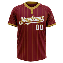 Load image into Gallery viewer, Custom Crimson Old Gold Pinstripe White Two-Button Unisex Softball Jersey