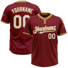 Load image into Gallery viewer, Custom Crimson Old Gold Pinstripe White Two-Button Unisex Softball Jersey

