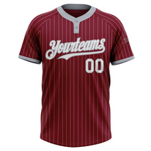 Load image into Gallery viewer, Custom Crimson Gray Pinstripe White Two-Button Unisex Softball Jersey
