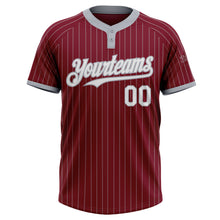 Load image into Gallery viewer, Custom Crimson Gray Pinstripe White Two-Button Unisex Softball Jersey