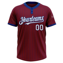 Load image into Gallery viewer, Custom Crimson Royal Pinstripe White Two-Button Unisex Softball Jersey