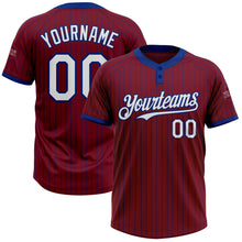 Load image into Gallery viewer, Custom Crimson Royal Pinstripe White Two-Button Unisex Softball Jersey