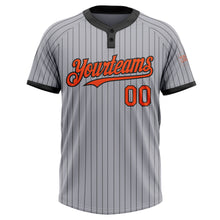 Laden Sie das Bild in den Galerie-Viewer, Custom Gray Black Pinstripe Orange Two-Button Unisex Softball Jersey
