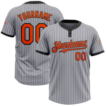 Laden Sie das Bild in den Galerie-Viewer, Custom Gray Black Pinstripe Orange Two-Button Unisex Softball Jersey