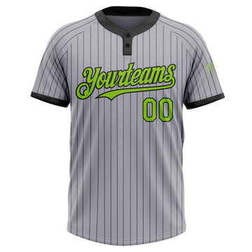 Custom Gray Black Pinstripe Neon Green Two-Button Unisex Softball Jersey