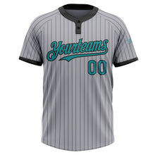 Загрузить изображение в средство просмотра галереи, Custom Gray Black Pinstripe Teal Two-Button Unisex Softball Jersey