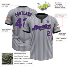 Загрузить изображение в средство просмотра галереи, Custom Gray Black Pinstripe Purple Two-Button Unisex Softball Jersey