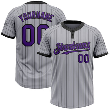 Custom Gray Black Pinstripe Purple Two-Button Unisex Softball Jersey