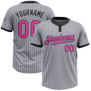 Custom Gray Black Pinstripe Pink-Light Blue Two-Button Unisex Softball Jersey