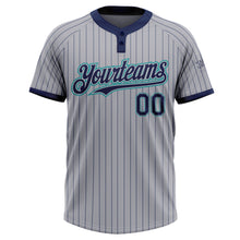 Загрузить изображение в средство просмотра галереи, Custom Gray Navy Pinstripe Teal Two-Button Unisex Softball Jersey